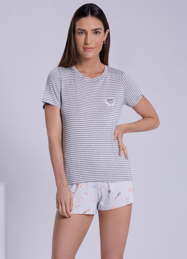 Lunender - Pijama Estampado com Shorts Cinza