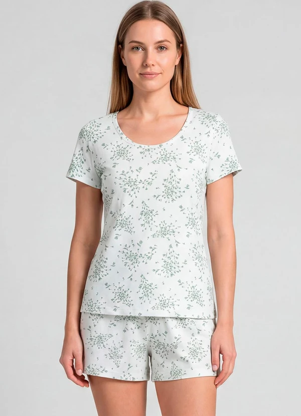 Infinita Cor - Pijama Feminina Short e Blusa Bege