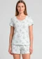 Infinita Cor - Pijama Feminina Short e Blusa Branco - variação: Bege