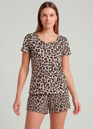 Infinita Cor - Pijama Feminina Short e Blusa Bege - INFINITA COR