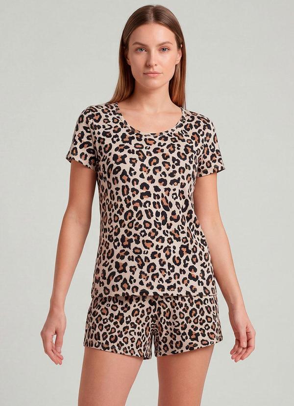 Infinita Cor - Pijama Feminina Short e Blusa Bege