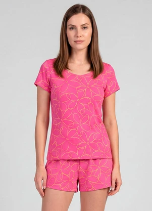 Infinita Cor - Pijama Feminina Short e Blusa Rosa - INFINITA COR