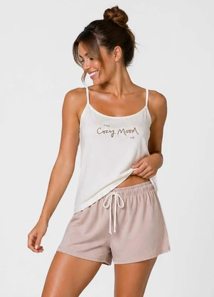 Infinita Cor - Pijama Feminino Blusa de Alça e Short Bege - INFINITA COR