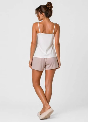 Infinita Cor - Pijama Feminino Blusa de Alça e Short Bege - INFINITA COR
