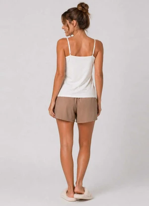 Infinita Cor - Pijama Feminino Blusa de Alça e Short Marrom - INFINITA COR