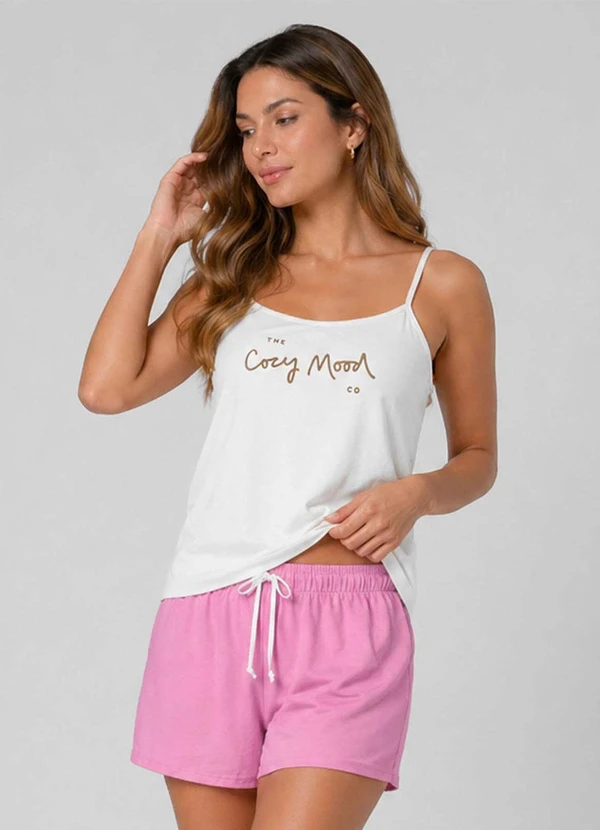 Infinita Cor - Pijama Feminino Blusa de Alça e Short Rosa