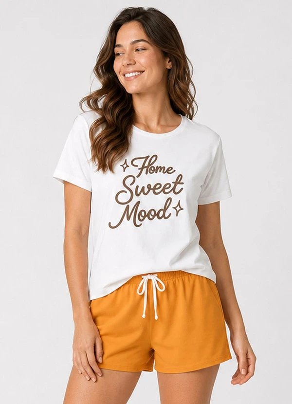 Infinita Cor - Pijama Feminino Blusa e Short Amarelo