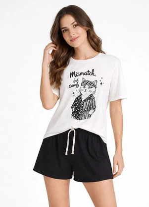 Infinita Cor - Pijama Feminino Blusa e Short Bege - INFINITA COR