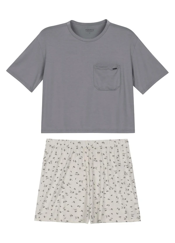 Marialícia - Pijama Feminino Blusa e Short Floral Cinza 3