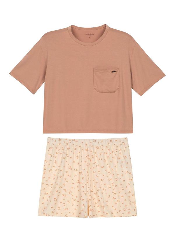 Marialícia - Pijama Feminino Blusa e Short Floral Marrom