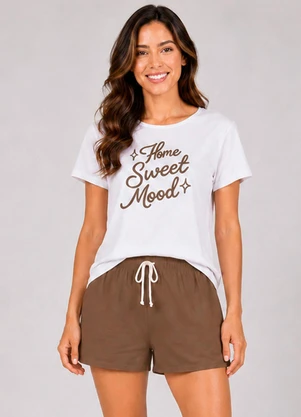 Infinita Cor - Pijama Feminino Blusa e Short Marrom - INFINITA COR