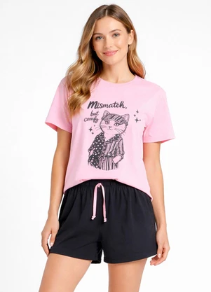 Infinita Cor - Pijama Feminino Blusa e Short Rosa - INFINITA COR