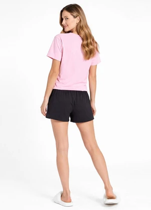 Infinita Cor - Pijama Feminino Blusa e Short Rosa - INFINITA COR