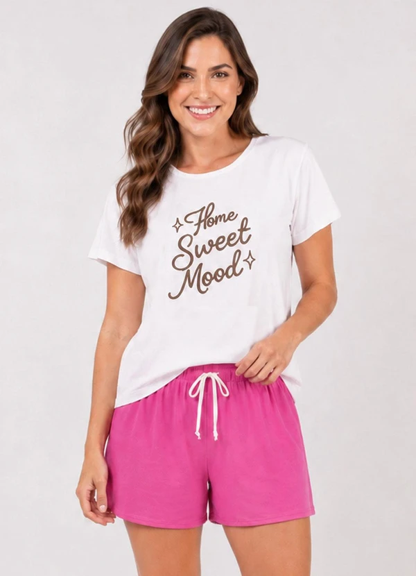 Infinita Cor - Pijama Feminino Blusa e Short Rosa