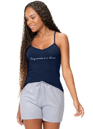 Zee Rucci - Pijama Feminino Blusa e Shorts Alça Fina Azul - ZEE RUCCI