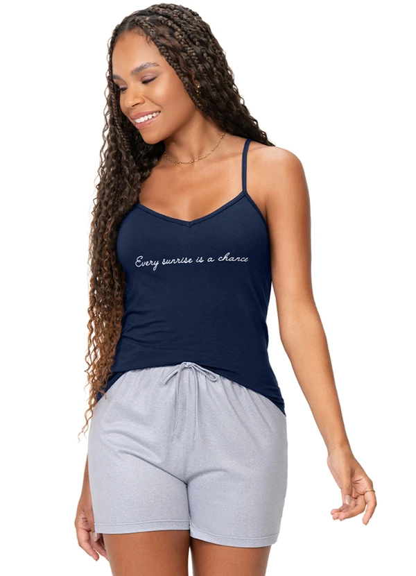 Zee Rucci - Pijama Feminino Blusa e Shorts Alça Fina Azul