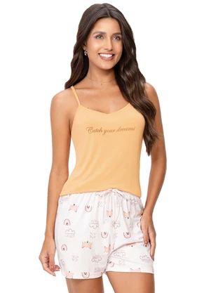 Zee Rucci - Pijama Feminino Blusa e Shorts Alça Laranja - ZEE RUCCI