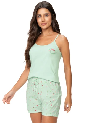 Zee Rucci - Pijama Feminino Blusa e Shorts com Alças Verde - ZEE RUCCI