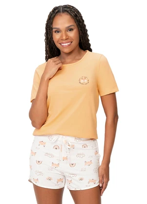 Zee Rucci - Pijama Feminino Camiseta Manga Curta Laranja - ZEE RUCCI