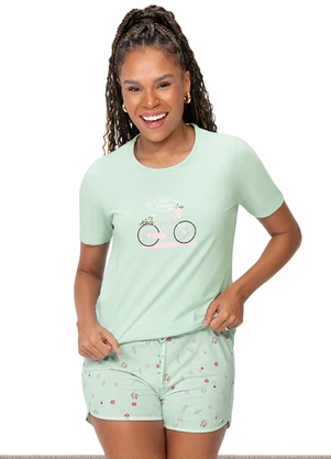 Zee Rucci - Pijama Feminino Camiseta Manga Curta Verde - ZEE RUCCI