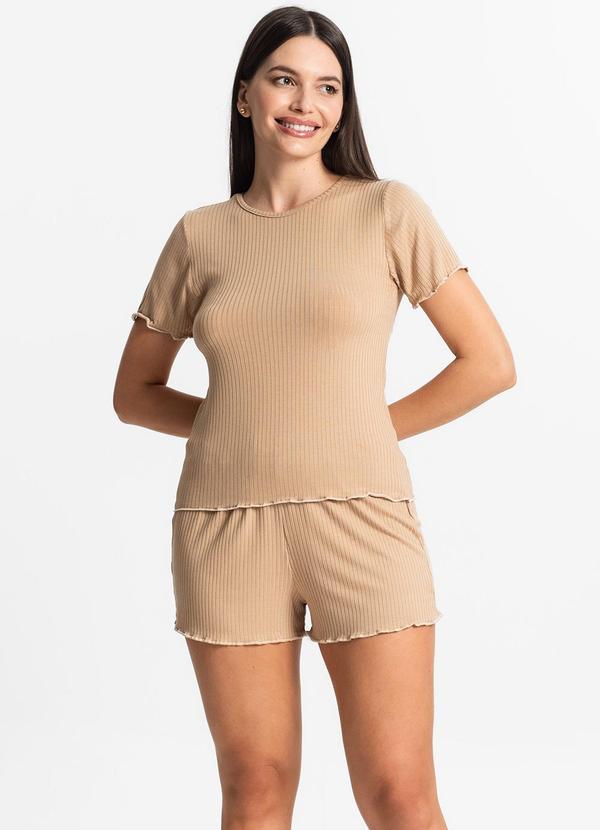 Select - Pijama Feminino Canelado Marrom