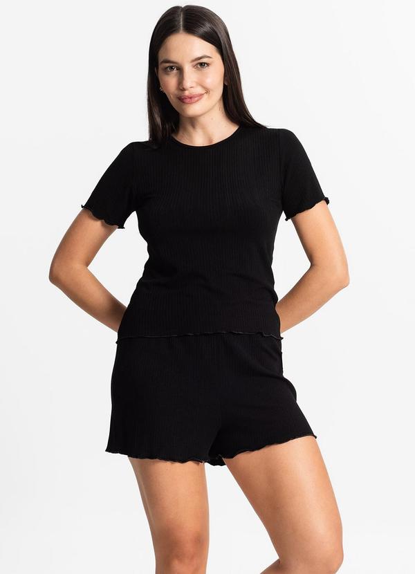 Select - Pijama Feminino Canelado Preto