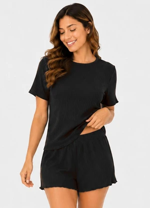 Select - Pijama Feminino Canelado Preto - SELECT