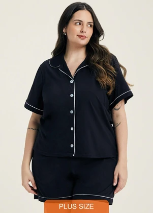 Marialícia - Pijama Feminino Curto com Vivo Contraste Preto - MARIALÍCIA