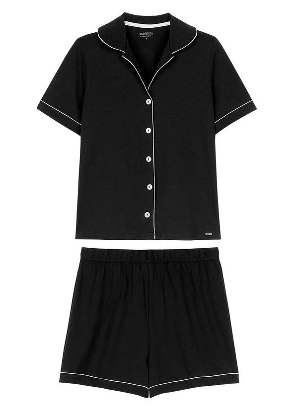 Marialícia - Pijama Feminino Curto com Vivo Contraste Preto 2