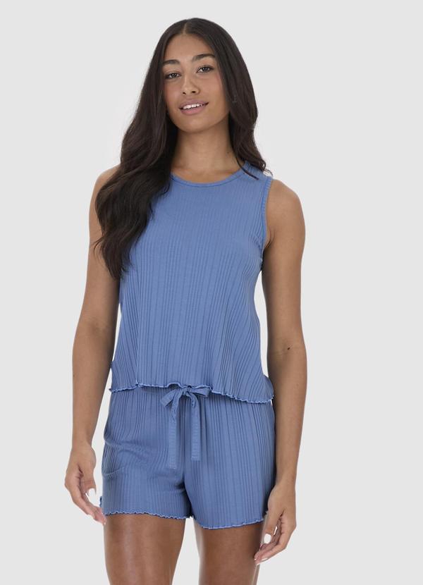 Malwee - Pijama Feminino em Malha Canelada Azul