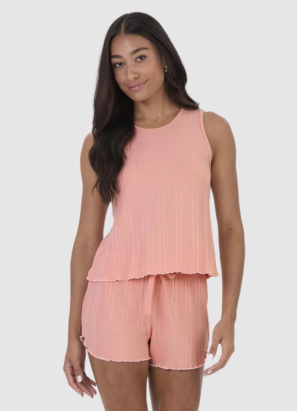 Malwee - Pijama Feminino em Malha Canelada Rosa