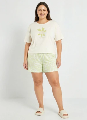 Marialícia - Pijama Feminino Estampado Relax Bege - MARIALÍCIA