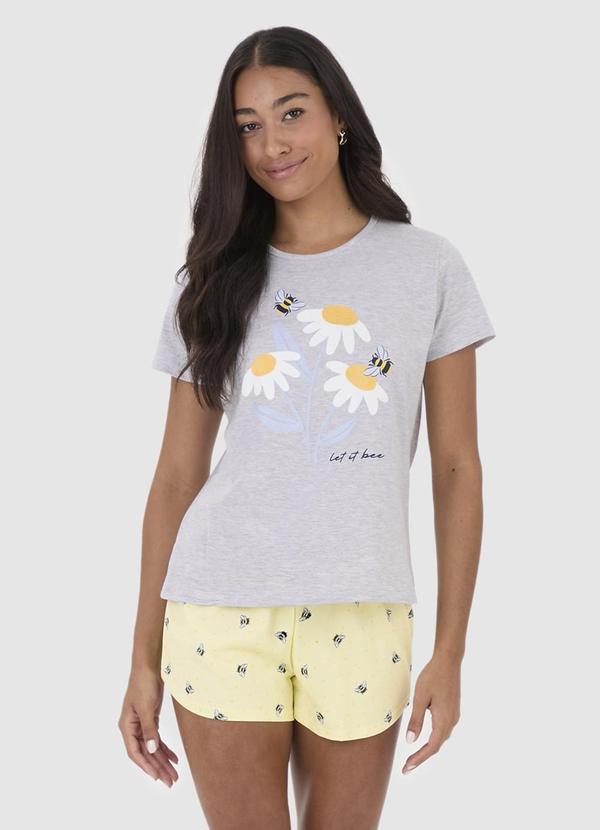Malwee - Pijama Feminino Let It Bee Cinza
