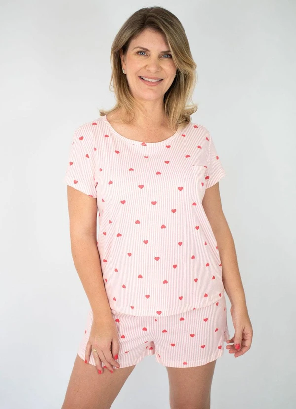 Piante Pijamas - Pijama Feminino Listrado Corações Vermelho 1