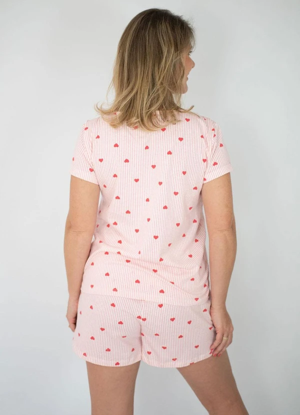Piante Pijamas - Pijama Feminino Listrado Corações Vermelho 2