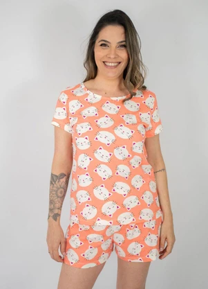 Piante Pijamas - Pijama Feminino Manga Curta Babi Gatinhos Coral - PIANTE PIJAMAS