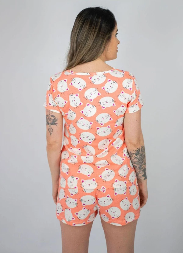 Piante Pijamas - Pijama Feminino Manga Curta Babi Gatinhos Coral 2