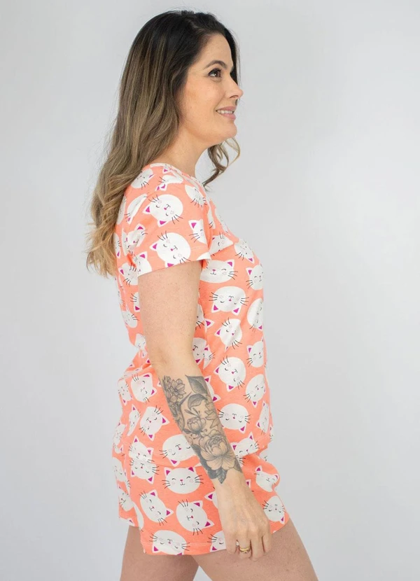 Piante Pijamas - Pijama Feminino Manga Curta Babi Gatinhos Coral 3