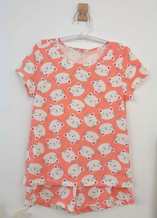 Piante Pijamas - Pijama Feminino Manga Curta Babi Gatinhos Coral 4