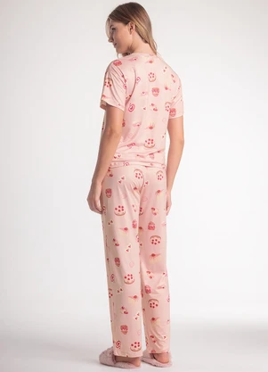 Espaço Pijama - Pijama Feminino Manga Curta com Calça Rosa - ESPAÇO PIJAMA
