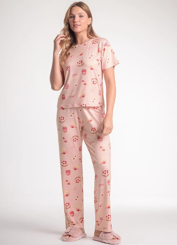 Espaço Pijama - Pijama Feminino Manga Curta com Calça Rosa