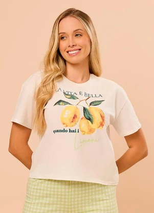 Rovitex - Pijama Feminino Manga Curta Meia Malha Bege - ROVITEX
