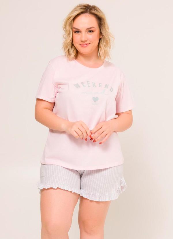 Rovitex - Pijama Feminino Manga Curta Meia Malha Rosa