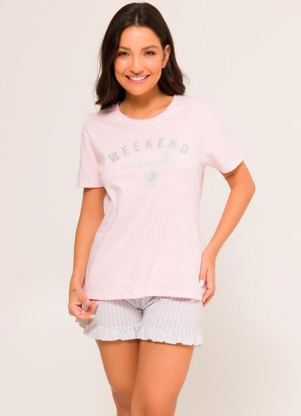 Rovitex - Pijama Feminino Manga Curta Meia Malha Rosa