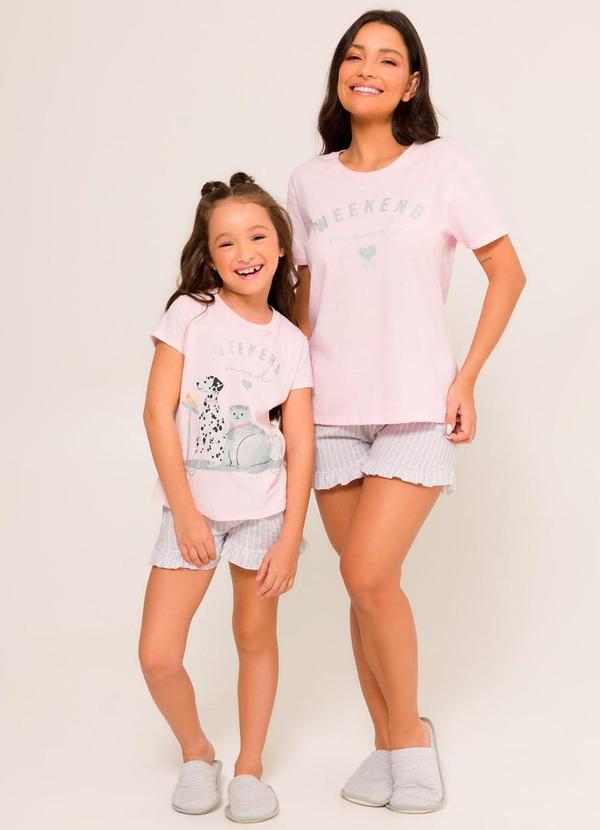 Rovitex - Pijama Feminino Manga Curta Meia Malha Rosa 2