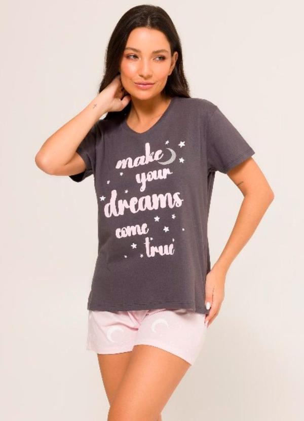 Rovitex - Pijama Feminino Manga Curta Meia Malha Rosa