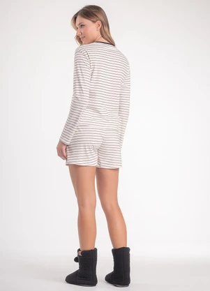 Espaço Pijama - Pijama Feminino Manga Longa com Short Off White - ESPAÇO PIJAMA