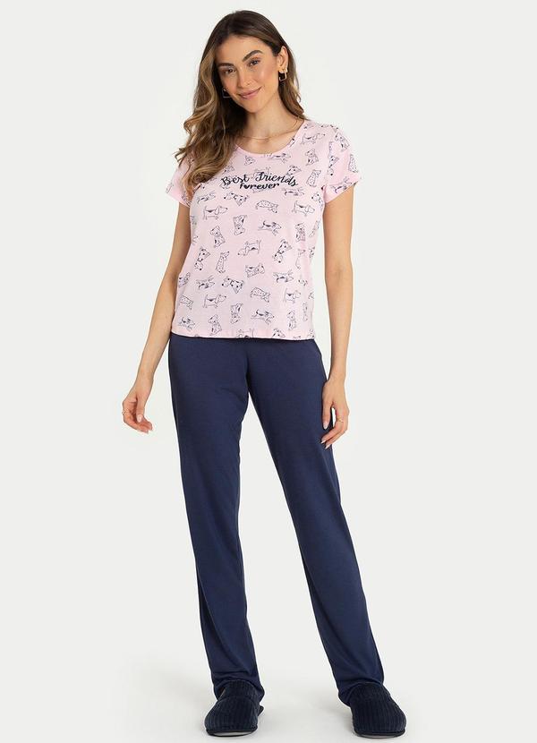 Rovitex - Pijama Feminino Meia Malha Azul