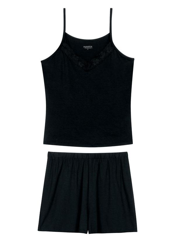 Marialícia - Pijama Feminino Regata com Renda e Short Preto 5