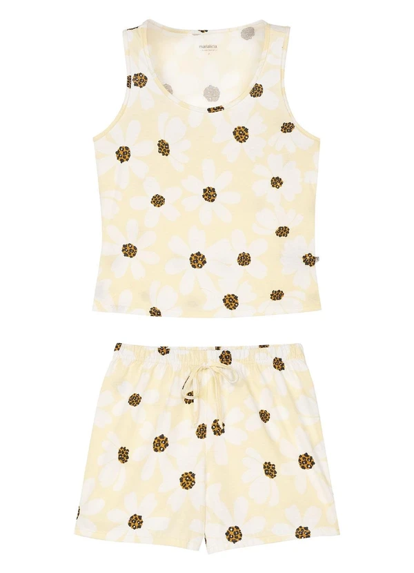 Marialícia - Pijama Feminino Regata Estampado Amarelo 4